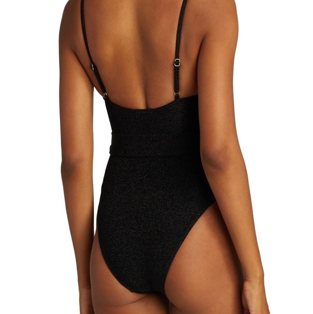 Jonathan Simkhai Noa Belted Bustier Swimsuit in Black Metallic - Picture 5 of 14